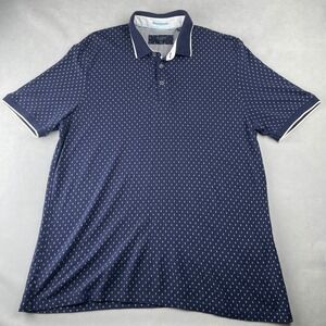 Ted Baker London Polo Shirt Mens 6/XXL Navy White Ditsy Print Chic Short Sleeve